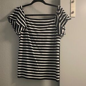 Ralph Lauren Black and White Striped off the shoulder tee shirt Blouse L